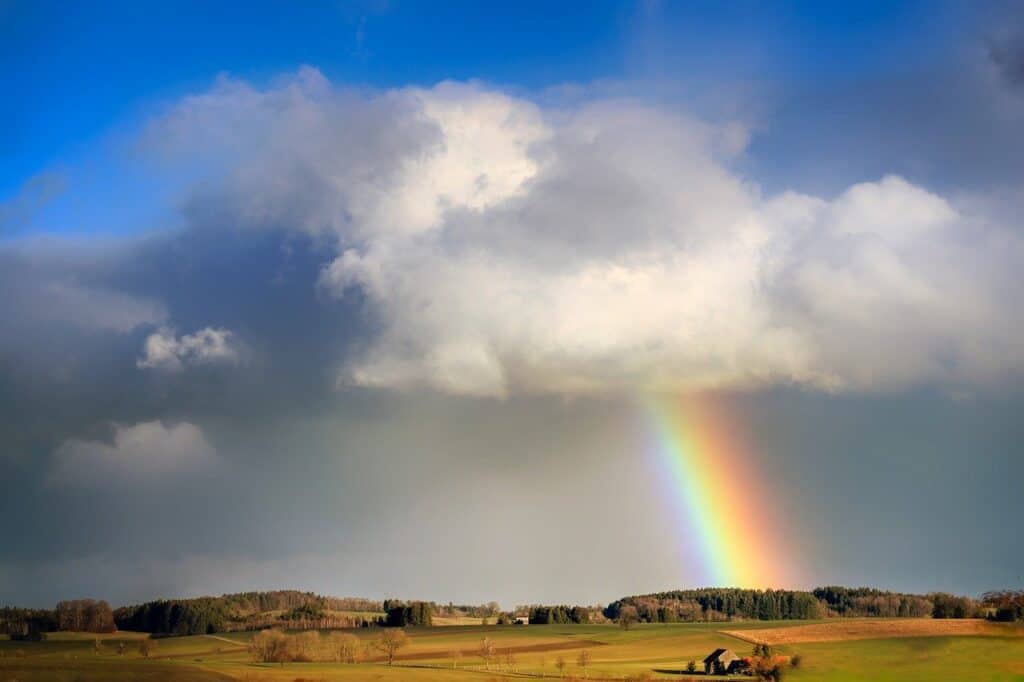 Rainbow over countryside